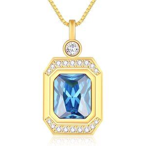 Women's Blue Gold Square Sterling Gold Plated Birthstone Pendant Necklace